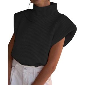 Black Sweater Turtleneck Top